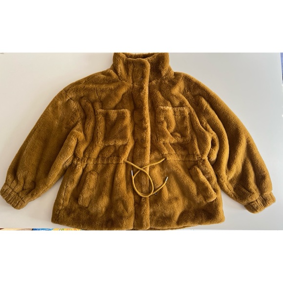 UO Mustard Faux Fur Teddy Jacket - Picture 2 of 6
